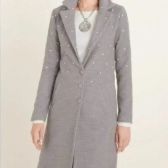 NWOT Chico's Faux-Pearl Embellished Gray Jacket - Picture 4 of 6